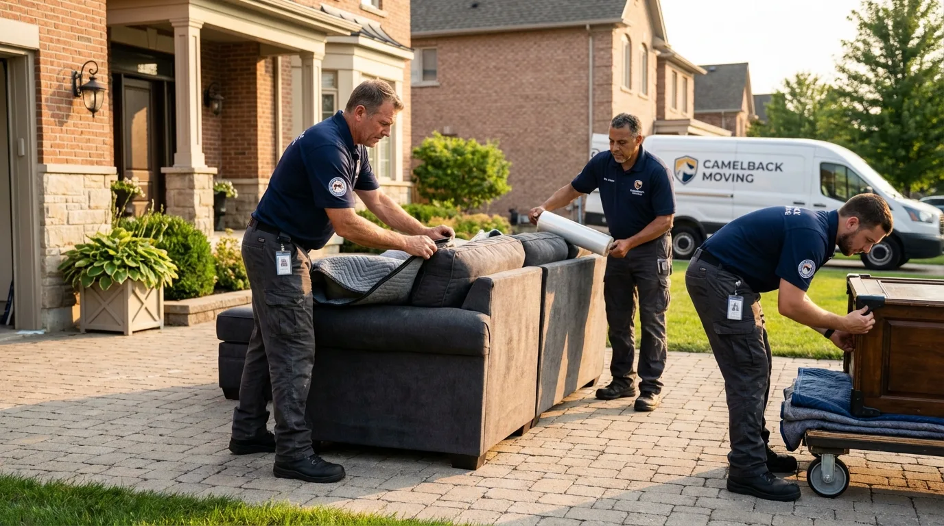 Large estate moving crew wrapping furniture in Wayzata, MN