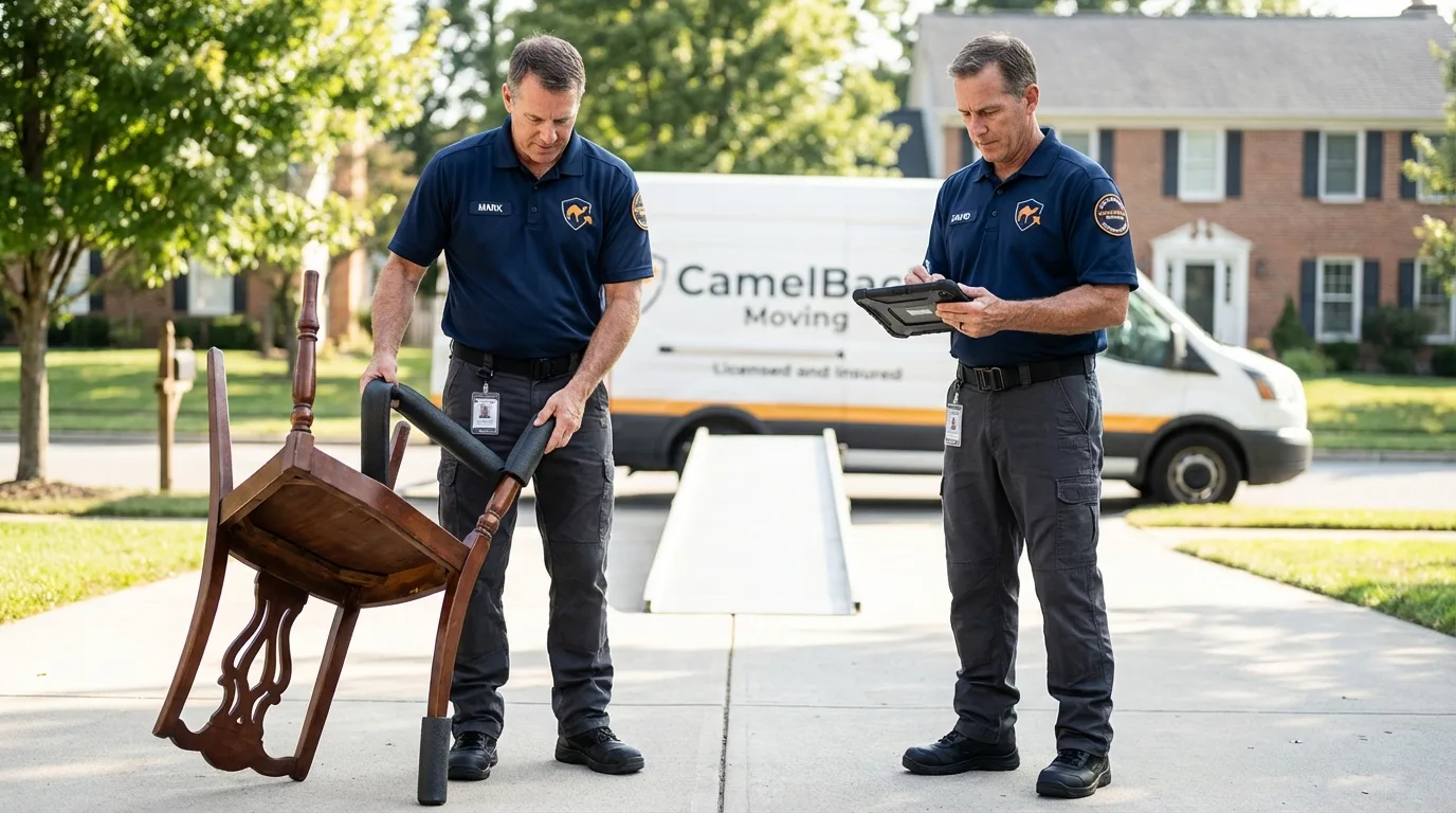 Movers inspecting furniture for damage prevention before loading in Wayzata, MN